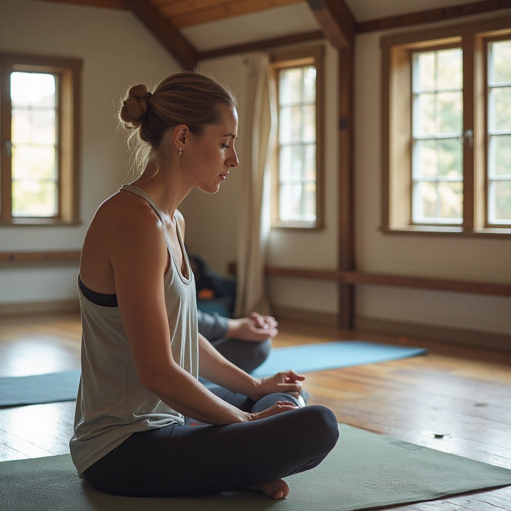 Yoga instructor teaching class
